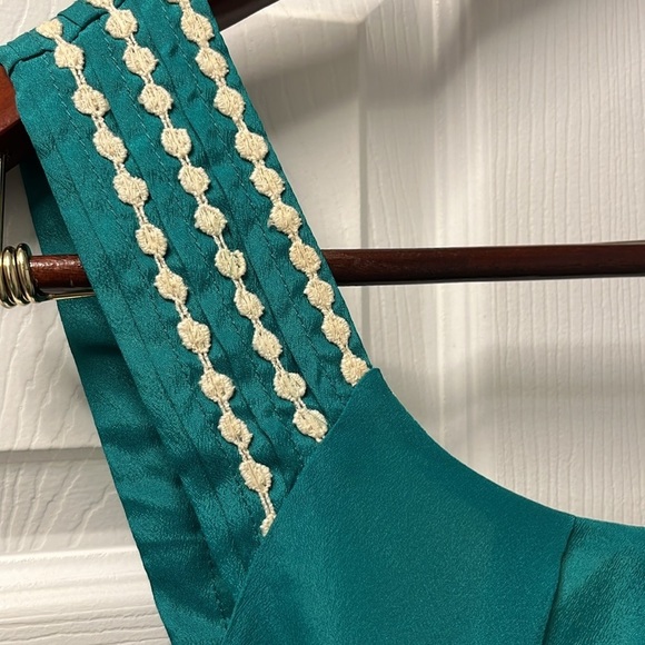 Ryu Anthropologie emerald green/ cream woman Dress size large - Picture 6 of 15